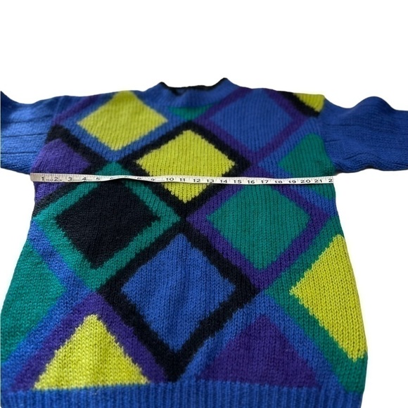 Mohair Blend Colorful Fuzzy Diamond Print Long Tunic Sweater 80s 90s - Picture 10 of 12